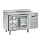 Tavolo Refrigerato GN1/1 in acciaio inox con porta a vetro Modello QRG2200 Refrigerazione ventilata 2 Porte autochiudenti a vetro con alzatina