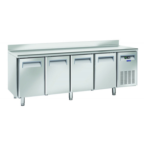 Tavolo Refrigerato TROPICALIZZATO GN1/1 in acciaio inox Refrigerazione ventilata 4 Porte in acciaio inox Modello QN4200 con alzatina
