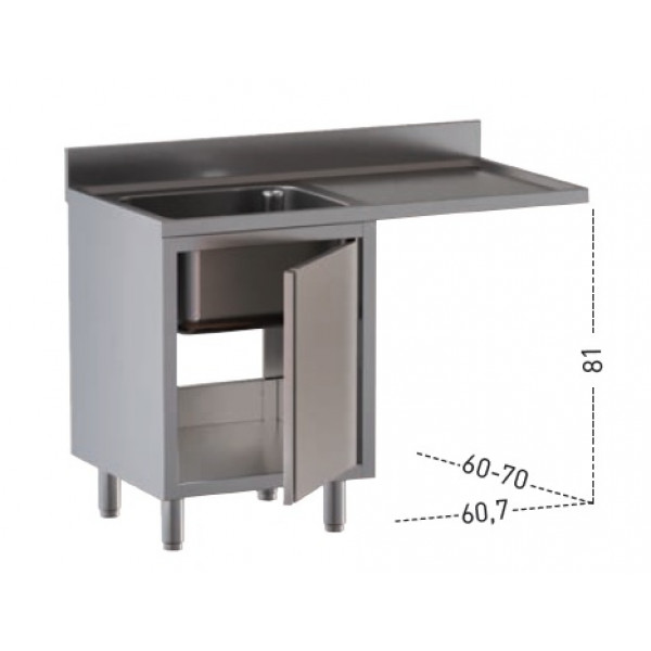 Lavello/Lavatoio Armadiato Acciaio Inox Una Vasca con Sgocciolatoio Con vano incasso lavastovoglie Modello ALS/D126