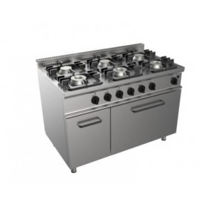 Cucina a gas 6 Fuochi CI Modello RisCu055 con Forno a gas statico GN 2/1 cm L 68,5 x P 53 x 35 H Vano neutro con porta Potenza Gas 43.9 kW