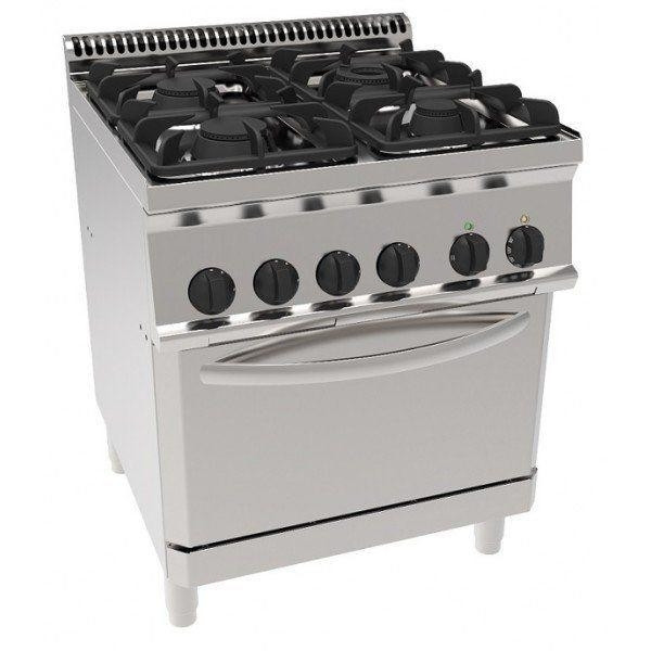 Cucina a gas 4 fuochi con forno elettrico Gn 2/1 TX Modello PF70G7 Potenza 19.5+4.7 kW