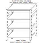 Scaffali inox a gancio IXP 4 ripiani lisci Elemento base Completi di ganci e piedini plastica Bordi antitaglio Finitura lucida Modello SC618LBG