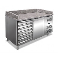 Banco pizza refrigerato EKF in acciaio inox AISI 201 Modello PZ1610TN Ventilato 1 porta refrigerata + 1 cassettiera neutra