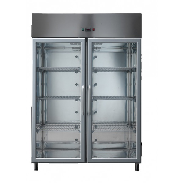 Armadio Frigo Refrigerato In acciaio inox GN2/1 Modello AF14PKMTNPV Monoblocco temperatura positiva vano unico due porte a vetro