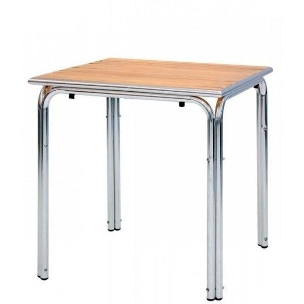 Tavolo da esterno TESR con base in alluminio, piano in doghe legno Modello 677-MTW013C