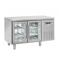 Tavolo Refrigerato GN1/1 in acciaio inox con porta a vetro Modello QRG2100 Refrigerazione ventilata 2 Porte autochiudenti a vetro