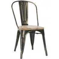 Sedia da interno impilabile TESR Struttura in metallo zincato Effetto anticato Seduta in legno Modello 1077-MC001DW