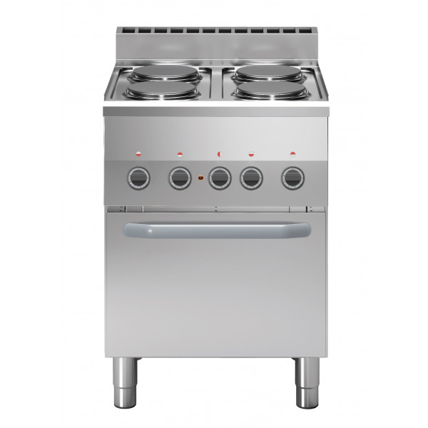 Cucina elettrica 4 piastre MDLR Modello F6060CFE Forno elettrico ventilato GN2/3 con porta in acciaio