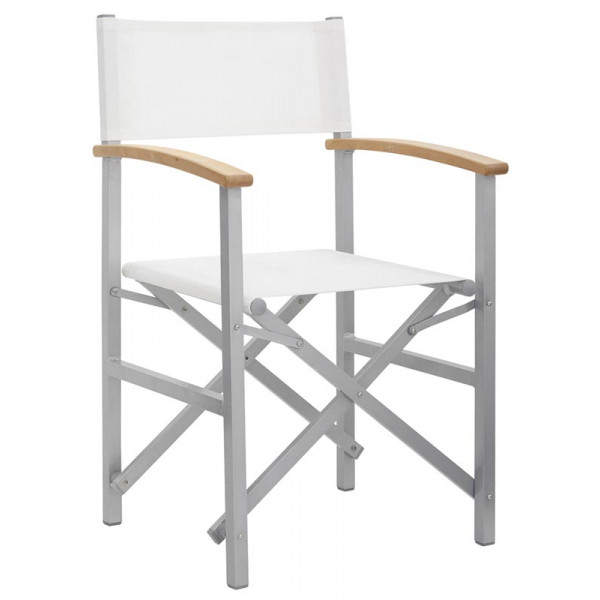 Sedia\Poltroncina impilabile da esterno TESR Struttura pieghevole in alluminio verniciato, braccioli in legno, tessuto in textilene Modello 051-MC1415 grigio