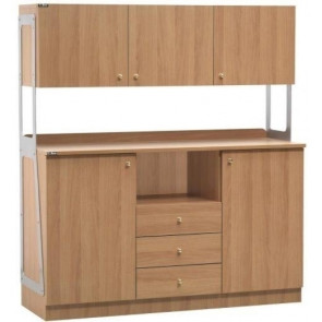 Mobile di servizio da sala Modello ML3214SSPN Struttura impiallacciata colore noce N. 2 sportelli N. 3 cassetti + 3 pensili