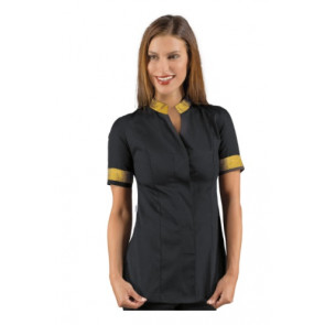 Casacca Hibiscus da donna MEZZA MANICA 100 % Poliestere NERO + LUREX GOLD Disponibile in diverse taglie Modello 002671