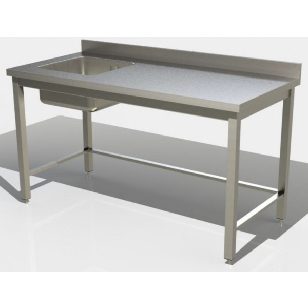 Tavolo da lavoro Acciaio Inox Con alzatina Con Vasca Con telaio/cornice Modello GSR1VS/D128A