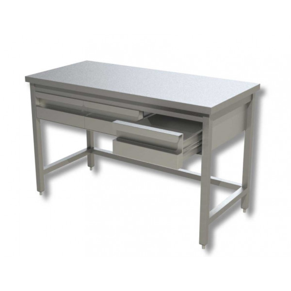 Tavolo da lavoro Acciaio Inox Senza alzatina con 3 cassetti con telaio/cornice Modello GSR3C156