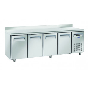 Tavolo Refrigerato TROPICALIZZATO GN1/1 in acciaio inox Refrigerazione ventilata MOTORE REMOTO 4 Porte in acciaio inox Modello QN4200SG con alzatina