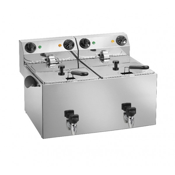 Friggitrice Elettrica Da banco doppia con rubinetto Modello FE88R Potenza: 3250 + 3250 W