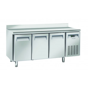 Tavolo Refrigerato TROPICALIZZATO GN1/1 in acciaio inox Refrigerazione ventilata 3 Porte in acciaio inox Modello QN3200 con alzatina