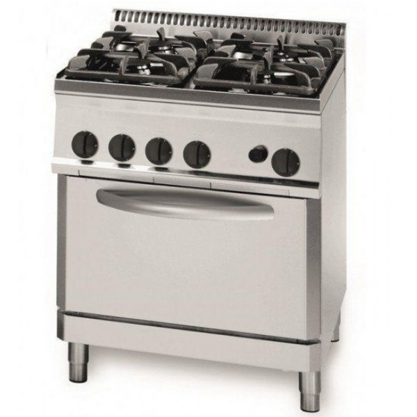 Cucina a gas 4 fuochi con forno a gas Gn 2/1 TX Potenza 26.5 kW Modello PF70GG7