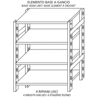 Scaffali inox a gancio IXP 4 ripiani lisci Elemento base Completi di ganci e piedini plastica Bordi antitaglio Finitura lucida Modello SC618LBG