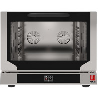 Forno elettrico ventilato a convezione con umidificazione e vapore indiretto Modello EKF411N Capacità n.4 teglie/griglie GN 1/1 cm 53 x 32,5 Potenza Kw 3,4 Apertura a ribalta