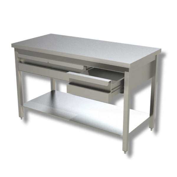 Tavolo da lavoro Acciaio Inox Senza alzatina con 2 cassetti Modello G2C106