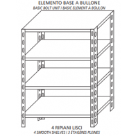Scaffali inox a bullone IXP 4 ripiani lisci Elemento base Completi di bulloni e piedini plastica. Bordi antitaglio. Finitura lucida Modello SC320LB