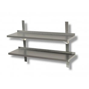 Mensole doppie complete con cremagliere e staffe Piano in acciaio inox Alzatina posteriore Modello SMD0003
