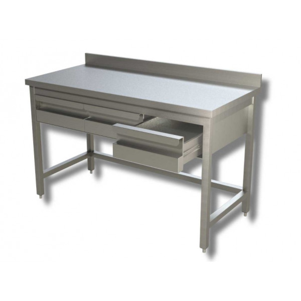 Tavolo da lavoro Acciaio Inox Con alzatina con 3 cassetti con telaio/cornice Modello GSR3C156A