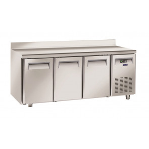 Tavolo Refrigerato TROPICALIZZATO GN1/1 in acciaio inox Refrigerazione ventilata MOTORE REMOTO 3 Porte in acciaio inox Modello QN3200SG con alzatina
