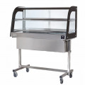 Termovetrina con carrello e mensola SDF Struttura in acciaio inox Temperatura °C +30 /+ 90 Controllo termostatico Vetri curvi Capacità N. 4 VASSOI cm 35x45 Dim. Cm L 150 x P 53 x H 140 Modello TCM150C