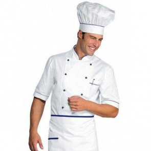 Giacca cuoco Alicante Bianco + blu IC 100% cotone Disponibile in diverse taglie Modello 056806